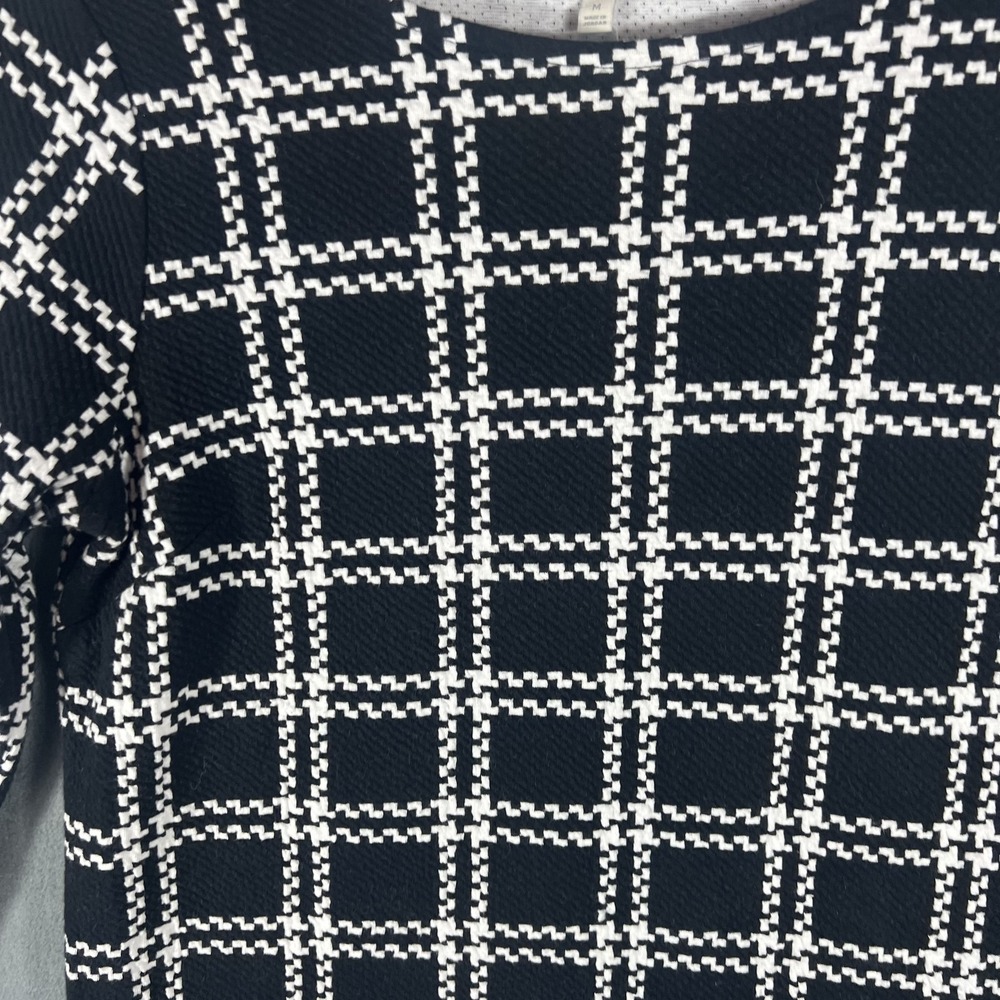 Talbots Women's M Black White Plaid Windowpane Long Sleeve Boat Neck Top Blouse - Picture 2 of 6